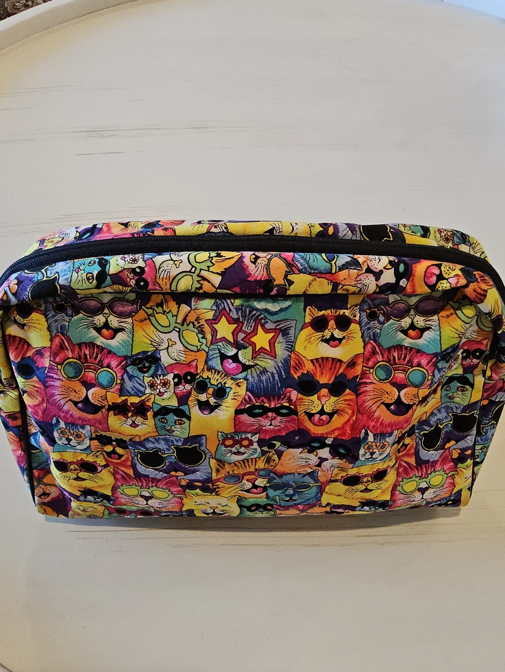 Trina Large Multicolor Cat Print Cosmetic accessories Bag Zip closure